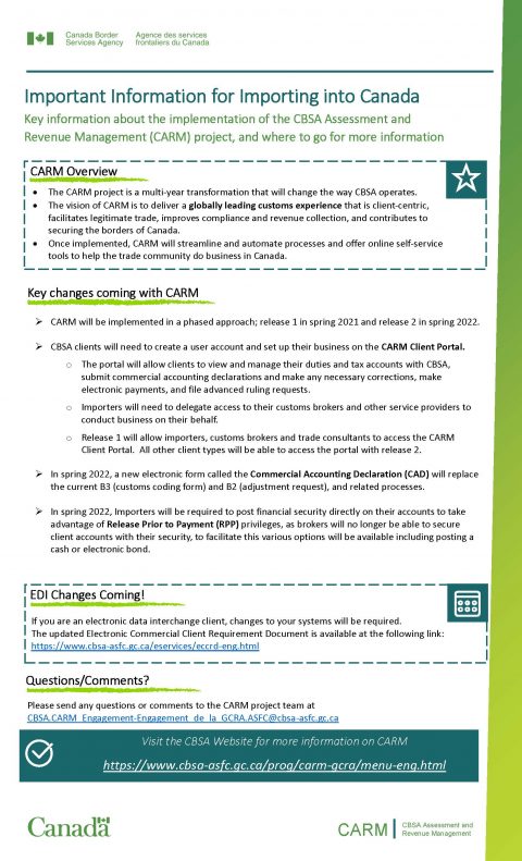 CARM: Important Information For Importing Into Canada - Summit Customs ...